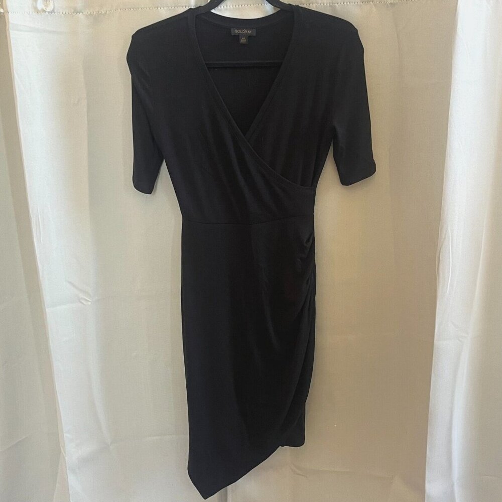 GOldray Dress Size XS Black Faux Wrap Modal Blend Asymmetrical Career Work 16800